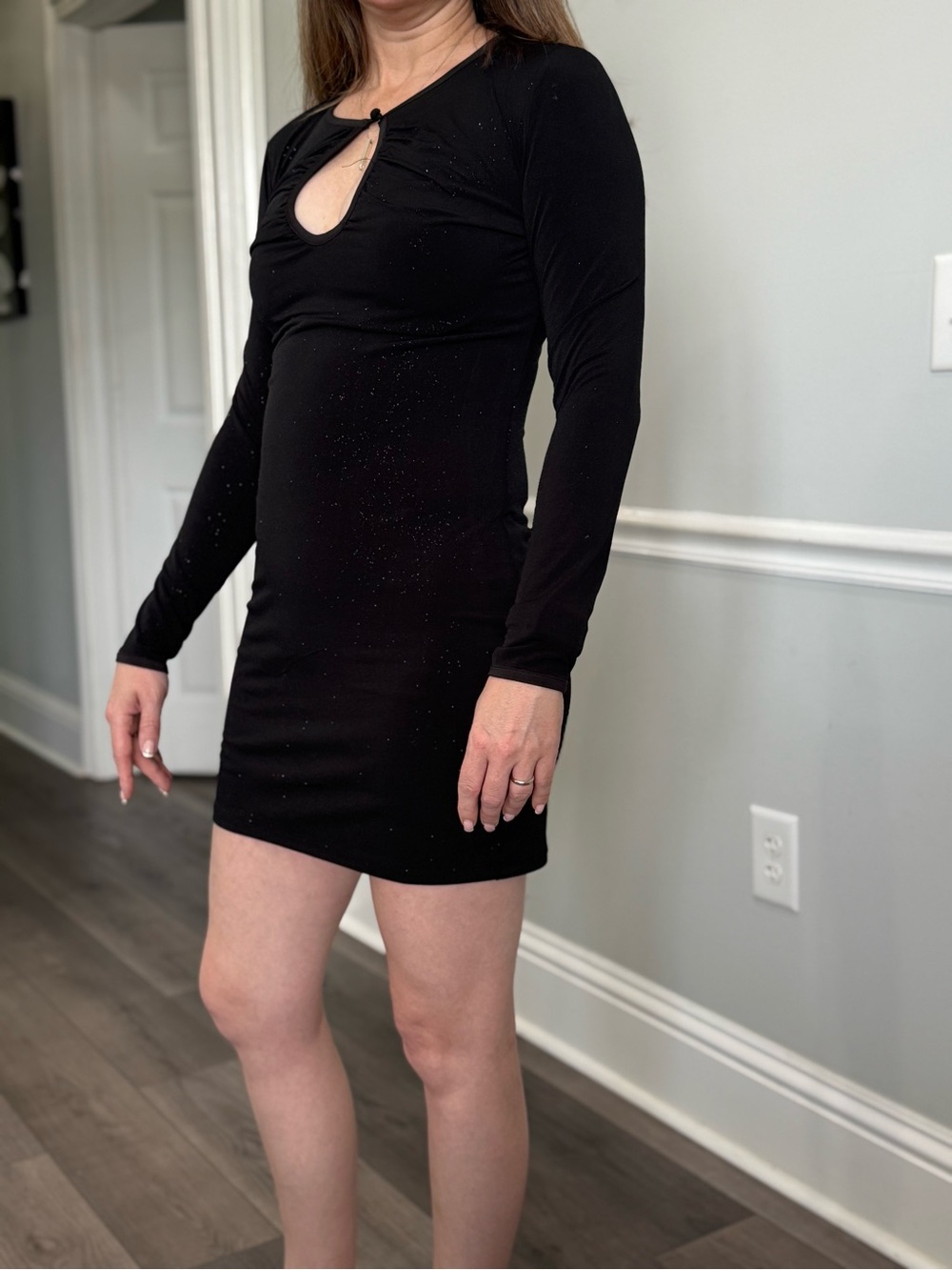 BCBG Black Long-Sleeve Mini Dress with Keyhole